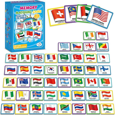 50 Pairs Memory Matching Game Flags of the World Concentration Memory Card for K