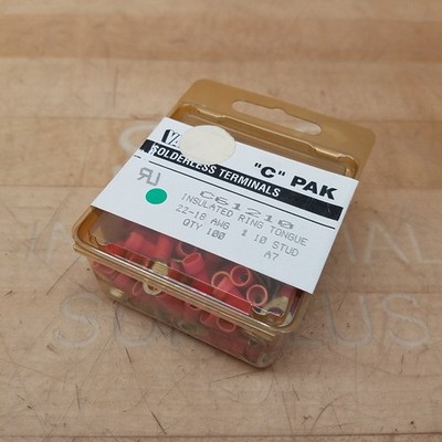 (100 pack) Klein Vaco C61210 Insulated Ring Tongue Terminals, 22-18 AWG #10 Stud