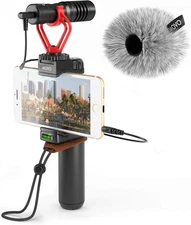 Smartphone Video Rig with Shotgun Microphone Grip Handle Wrist Strap for iPhone