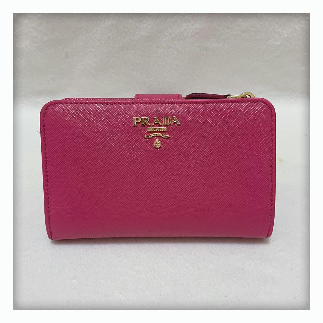 Prada Saffiano Leather Pink Compact Bifold Wallet Preowned