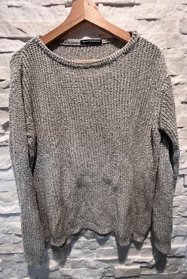 EUC Women's BRANDY MELVILLE Wide Neck Knit L/S Sweater Gray Black Threads O/S