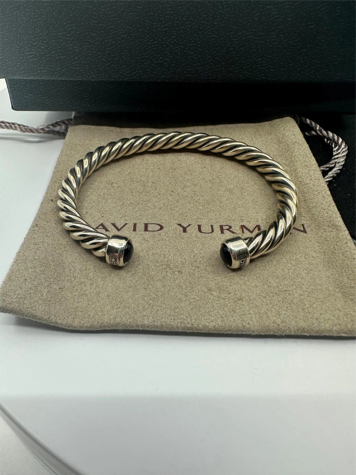 Plata 925 Talla Med. Pulsera brazalete cable DAVlD YURMAN con onxy negro plata 925 Foto 3 de 4