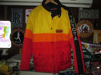 TOYOTA Vtg 70s 80s Toyotaline Orange Yellow Rainbow stripe