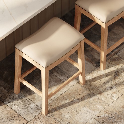 Maven Lane Saddle Weathered Oak Finish w/Brushed Bone Vegan Leather (Open Box) - Picture 6 of 6