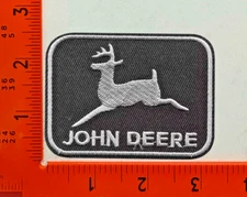 John Deere Patch Black/Silver – Embroidered Iron-On Sew-On Tractor Logo Badge