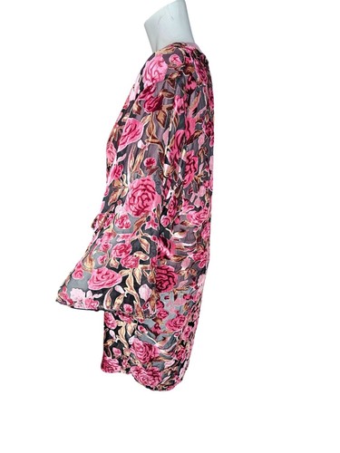 POL Burnout Velvet Floral Semi Sheer Kimono Duster Women Size S/M - Picture 3 of 9