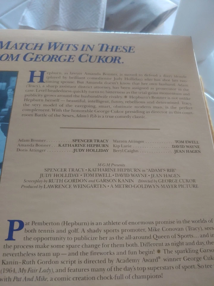 Adam's Rib & Pat And Mike 1991 Laserdisc Spencer Tracy Katharine Herpburn VG Foto 4 de 4