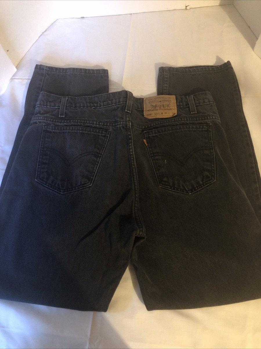 Levis 505 Jeans 36x30 Black Regular Fit Straight Leg Dark Wash