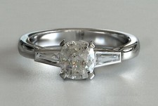 2ct Cushion Simulated Diamond Ring Trilogy Baguette Accent White Gold Plated