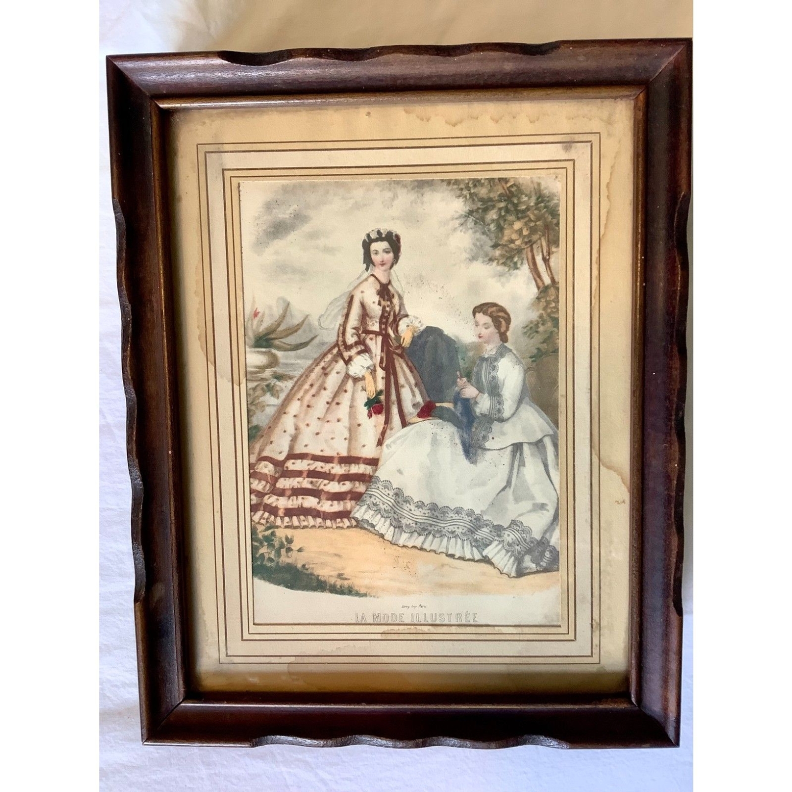 Vintage French La Mode Illustree Jewelry Box with Mirror and Wood Frame