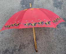 Vintage Canadian Mountie Umbrella Mounted Police Maple Leaves Red Wooden Handle