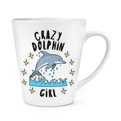 Crazy Dolphin Girl Stars 12oz Latte Becher Tasse Tier Witz Tochter Kinder lustig