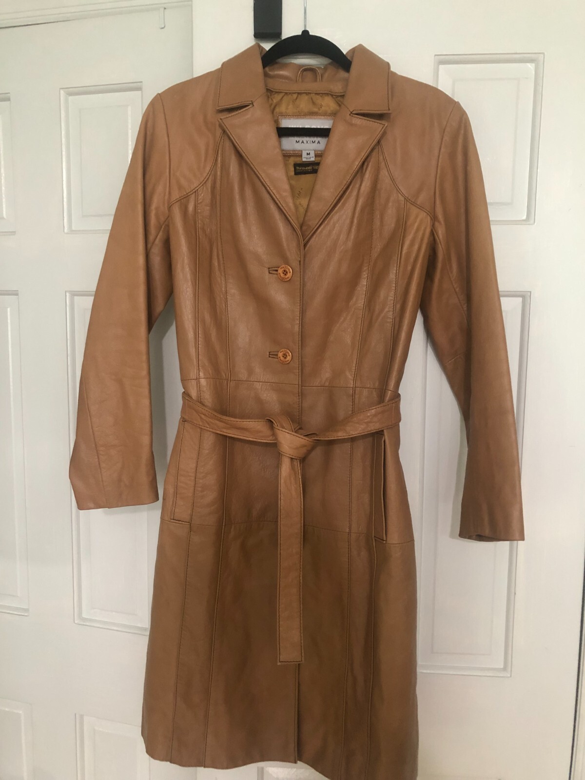 Fabulous! WILSONS TAN LEATHER LINED TRENCH COAT JACKET Gem