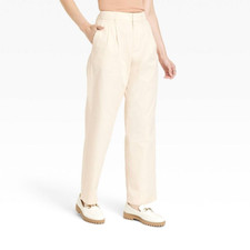 Women's High-Rise Pleat Front Straight Chino Pants a New Day Cream Size 14R