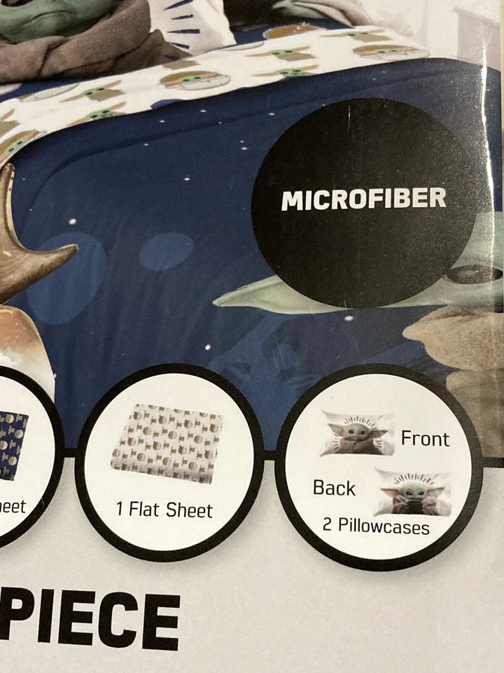 Juego de sábanas completo de 4 piezas Star Wars The Mandalorian Baby Yoda poliéster microfibra Foto 2 de 4