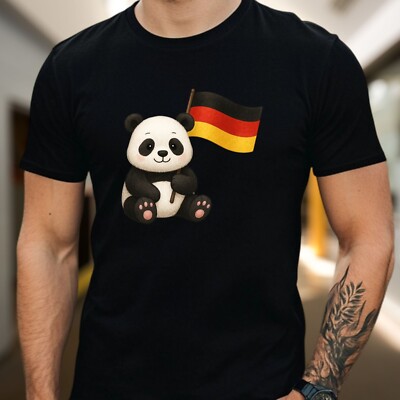 T-Shirt Herren Panda und Deutschland Flagge Motiv Baumwolle Größe S bis 5XL