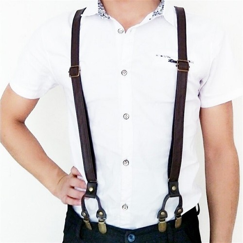 2CM Men Braces Y-Back Leather Trousers 