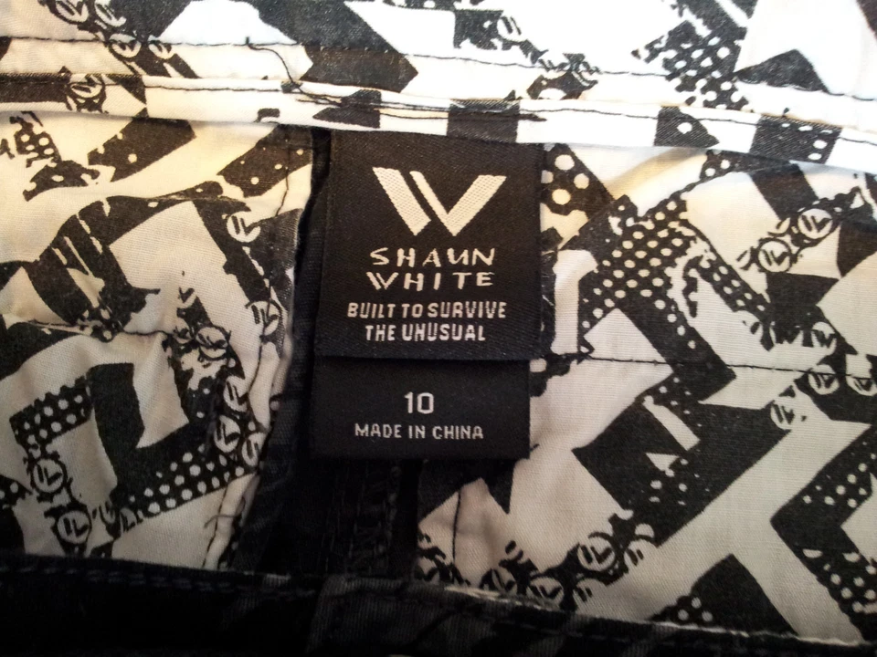 Pantalones Cortos Shaun Blanco Negro Gris Geométrico Talla 10 Cintura Ajustable Cinturón Algodón Foto 3 de 4