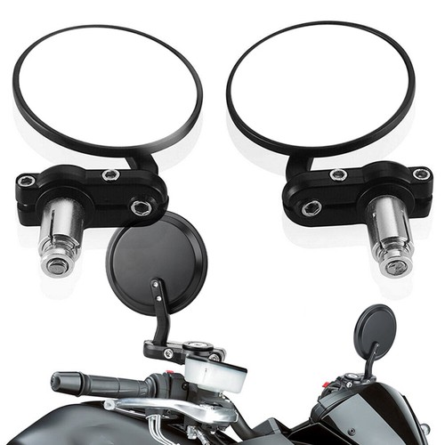 Pair Motorcycle Round 7/8" Handle Bar End Rearview Side Mirrors For Cafe Racer - Picture 4 of 11