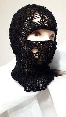 Black Handknit Balaclava Handmade Goth Festival Hood Mask