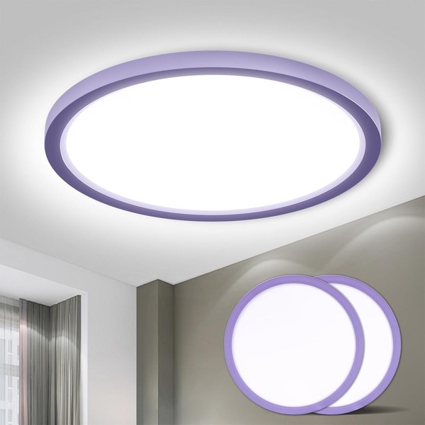 18W 6K Deckenleuchte Led Deckenlampe, IP44 Wasserfest Badlampe Rund Flach,2Lila-image