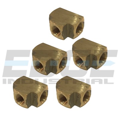 5 PACK BRASS UNION EQUAL TEE FITTING 1/8'' NPT FNPT AIR/FUEL/WATER/OIL/GAS