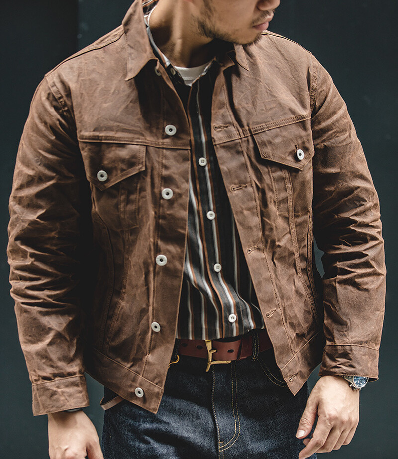 Oil Wax Trench Coat - Retro Biker's Waterproof Jacket for Men