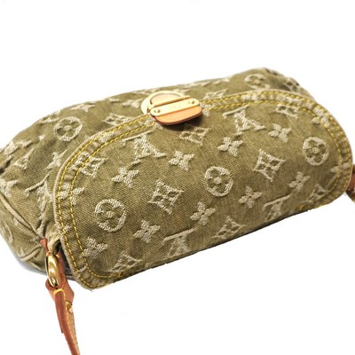 Rare LOUIS VUITTON Mini Pleaty Monogram Denim Khaki Shoulder Hand 