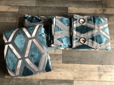 NEXT Luxe Collection Teal Heavyweight Geometric Cut Velvet Curtains 228X229 CM