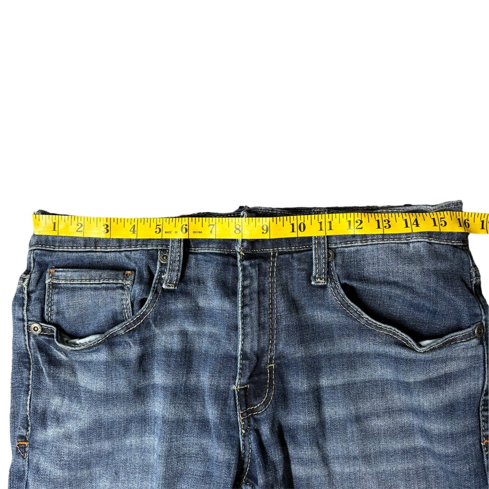 BKE Buckle Jeans Mens 32x34 Blue Jake Straight Distressed Thick Stitch