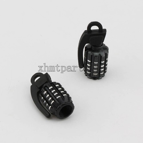 2pcs Tire Valve Stem Caps Set-Black Metal Grenade Bomb Wheel Air Dust Cover Cap - Picture 4 of 4