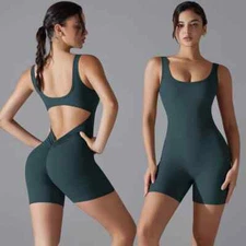 V Back Scrunch Sports Jumpsuit Women Gym Rompers Sleeveless Sportswear Bodysuits