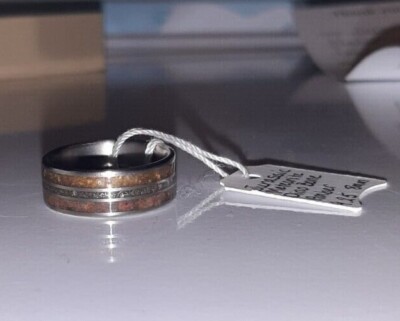 Jurassic Men's Titanium Wedding Band with Dinosaur Bone, Meteorite & Amber
