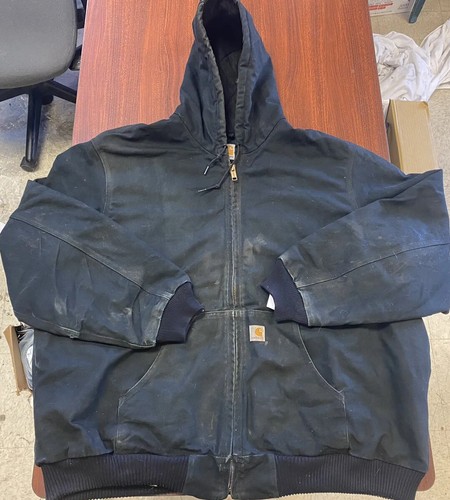 Vtg Carhartt Mens Black Hooded Quilt 