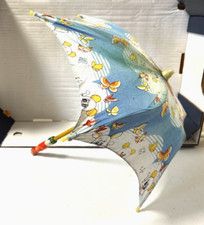 Vintage 1940's Childs Small 15 1/2" Fabric and Wood Umbrella