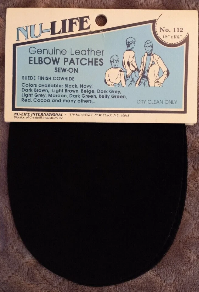 Nu-Life Genuine Leather Elbow Patches Sew-On Suede Finish Cowhide Black 112 4.5" - Image 3 of 3