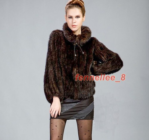 100% Real Genuine Knitted Mink Fur Coat Womens Casual Zip Jacket Outwear Winter - Picture 2 of 15