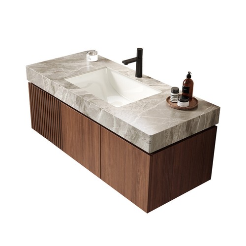 48" Wall Mounted Bathroom Vanity Ceramic Sink, Drawer, Sintered Stone Countertop - Picture 4 of 6