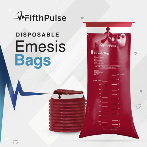Sacchetti FifthPulse Emesis - Usa e getta, senza perdite, Portatili (1000 ml) 10-Pk - Borgogna - Foto 2 di 9
