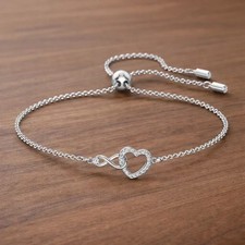 Swarovski Infinity Simple Heart bracelet, Infinity and Heart, Rhodium plated