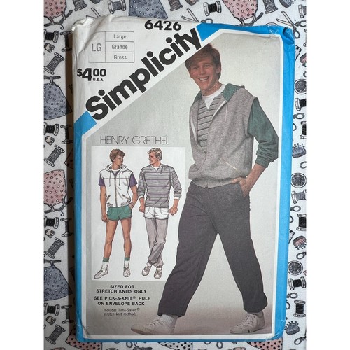 Simplicity 6426 Pattern: Mens Knit Pants, Shorts, Top, Vest, Jacket - Size Large