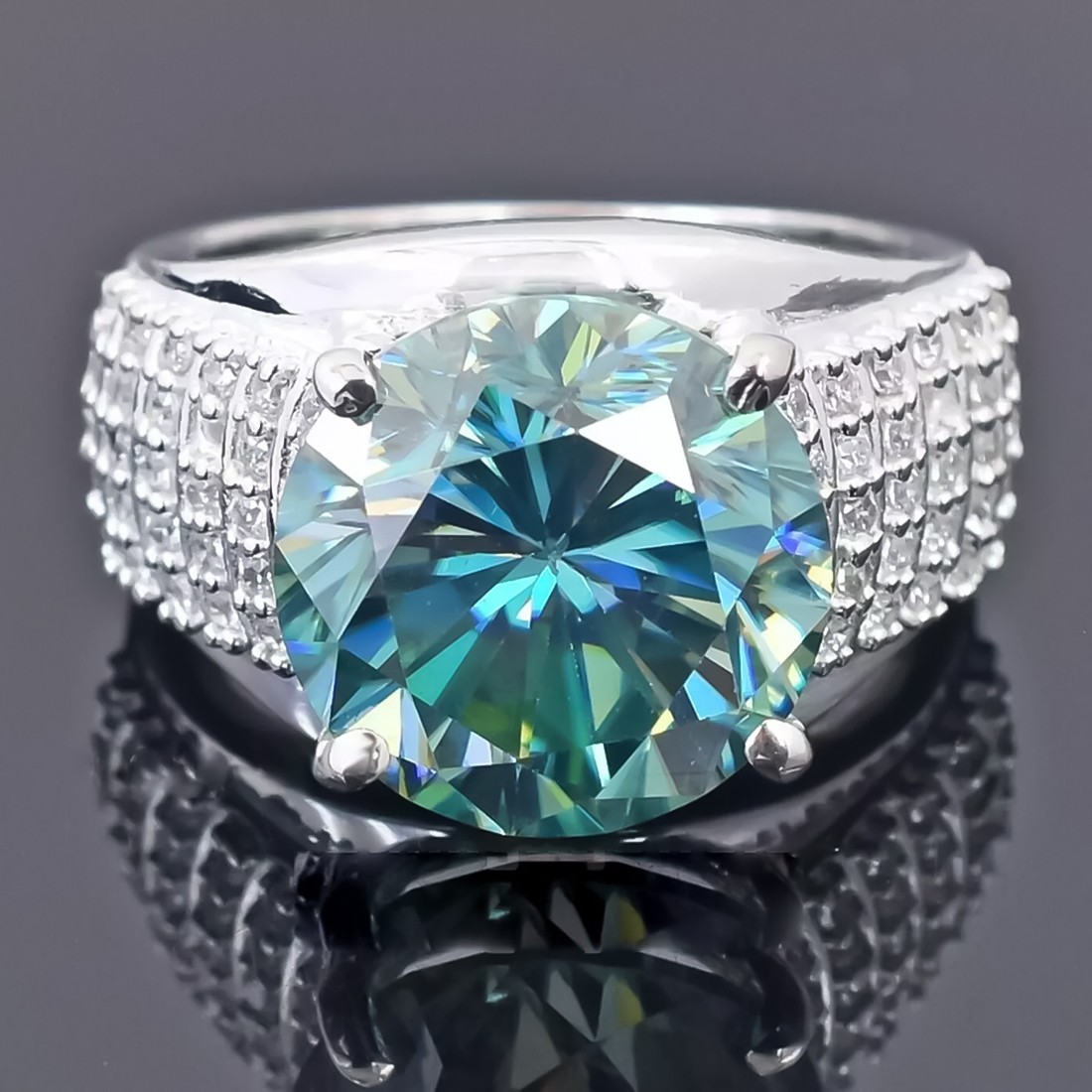 Certified 8.55 Ct Round Cut Blue Treated Diamond Solitaire Ring 925 Silver