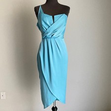 ASOS sz 12 Cocktail spaghetti straps asymetrical one shoulder midi faux wrap dre