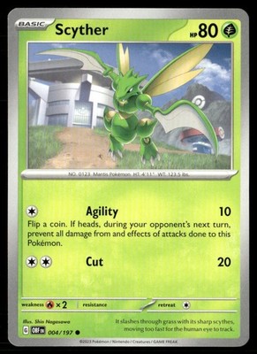 Scyther SV03: Obsidian Flames 004/197 Common Normal Pokemon TCG NM