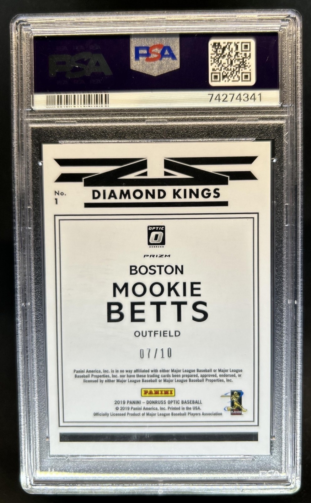 2019 Panini Donruss Optic Mookie Betts Gold Prizm Diamond Kings #/10 PSA 9 view 2