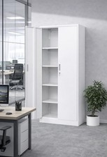 White Metal Storage Cabinet Lockable 2 Door Office Filing Cupboard Shelves