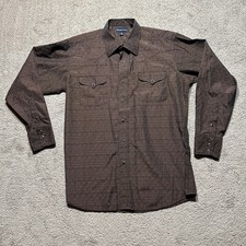 Panhandle Pearl Snap Shirt Mens L Brown Striped Western Long Sleeve Saw Tooth