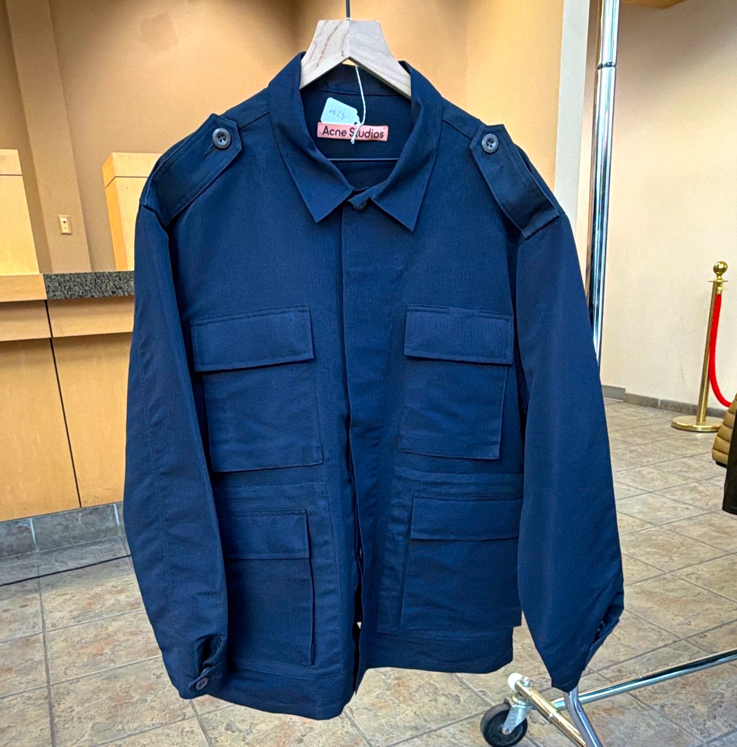 Acne Studios Navy Ripstop Military Jacket Button Front Pockets Men's 46 - product detail image 1