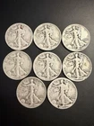 Lot of 8 Walking Liberty Half Dollars 90% Silver Coins  $4.00 Face Value lot1507