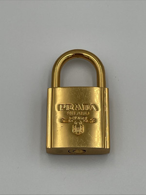Vintage Prada Padlock Necklace Charm Unisex Gold elegant used Rare